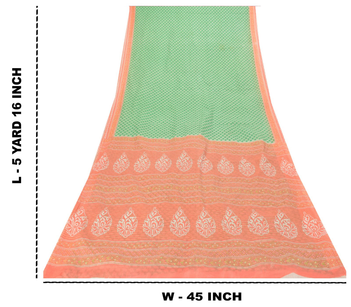 Sanskriti Vintage Green Pure Cotton Saree Paisley Block Printed Sari 5+YD Craft