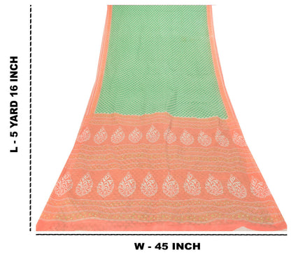Sanskriti Vintage Green Pure Cotton Saree Paisley Block Printed Sari 5+YD Craft