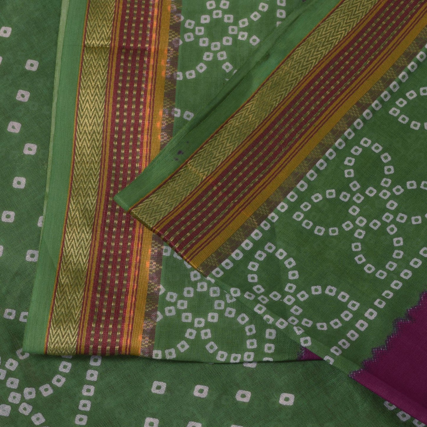 Sanskriti Vintage Purple Soft 100% Pure Cotton Saree Bandhani Printed Sari 5.5YD