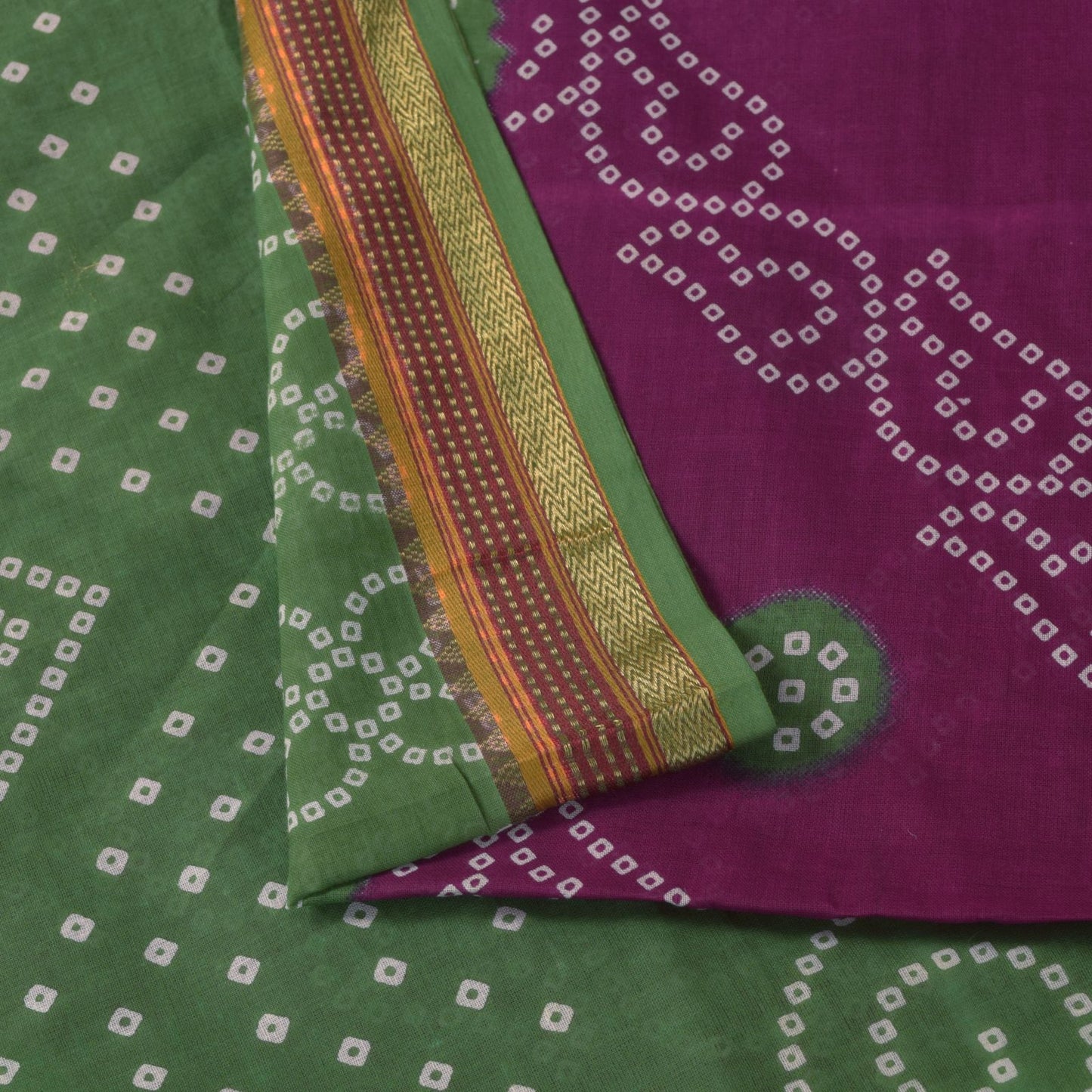 Sanskriti Vintage Purple Soft 100% Pure Cotton Saree Bandhani Printed Sari 5.5YD