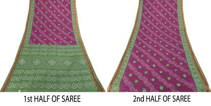 Sanskriti Vintage Purple Soft 100% Pure Cotton Saree Bandhani Printed Sari 5.5YD