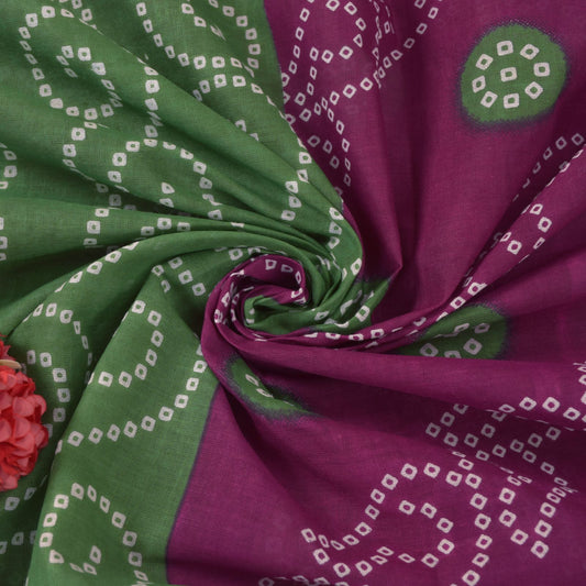 Sanskriti Vintage Purple Soft 100% Pure Cotton Saree Bandhani Printed Sari 5.5YD