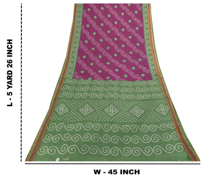 Sanskriti Vintage Purple Soft 100% Pure Cotton Saree Bandhani Printed Sari 5.5YD