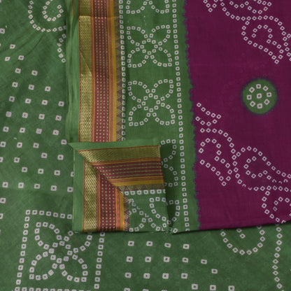 Sanskriti Vintage Purple Soft 100% Pure Cotton Saree Bandhani Printed Sari 5.5YD