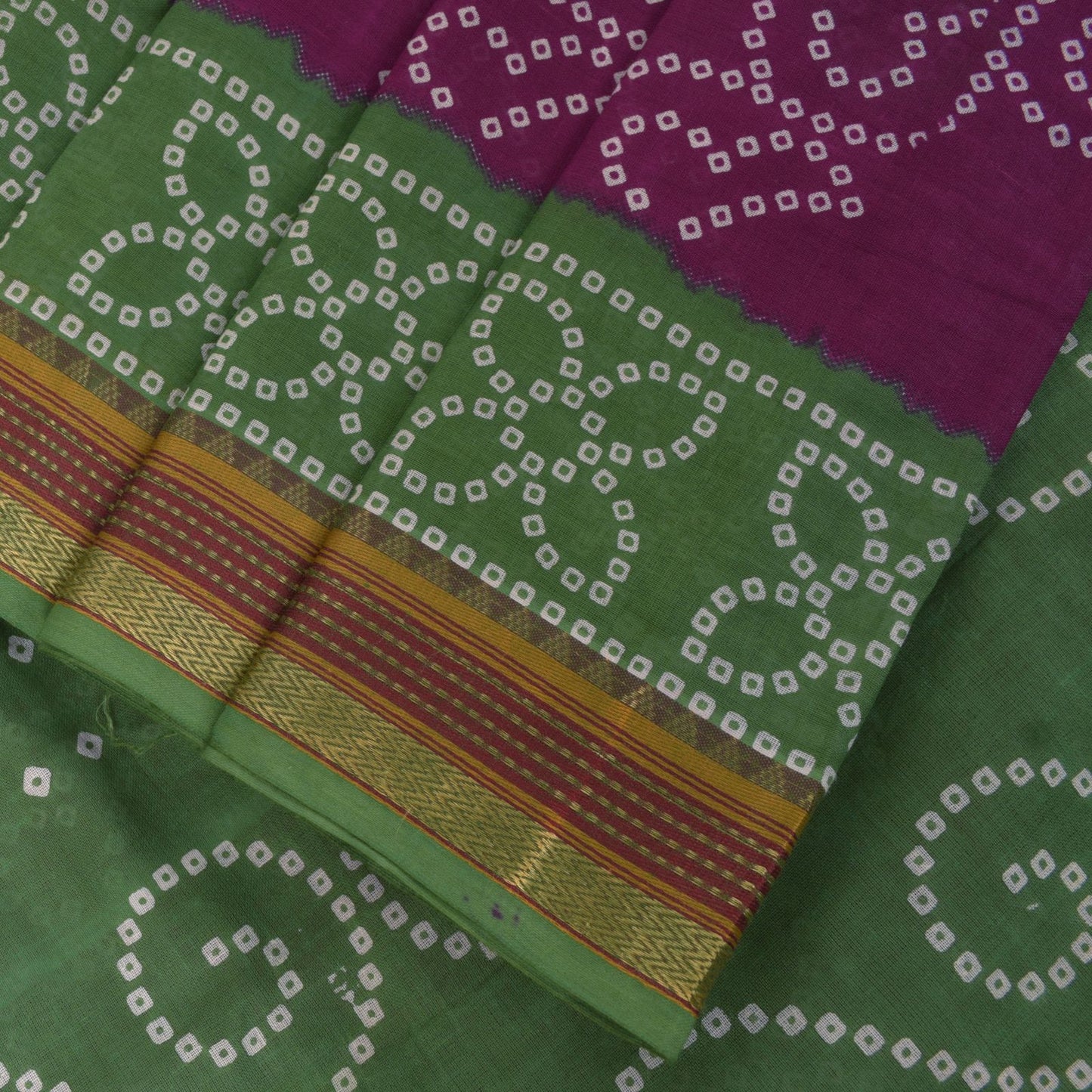 Sanskriti Vintage Purple Soft 100% Pure Cotton Saree Bandhani Printed Sari 5.5YD