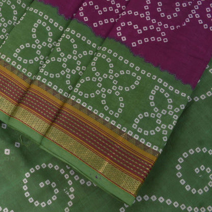 Sanskriti Vintage Purple Soft 100% Pure Cotton Saree Bandhani Printed Sari 5.5YD