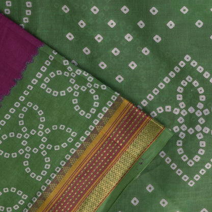 Sanskriti Vintage Purple Soft 100% Pure Cotton Saree Bandhani Printed Sari 5.5YD