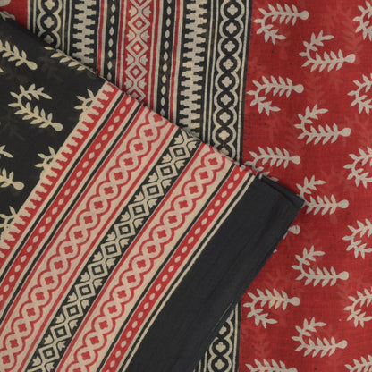 Sanskriti Vintage Black Soft 100%Pure Cotton Saree Leaf Block Printed Sari 5.5YD