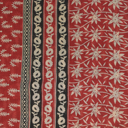 Sanskriti Vintage Black Soft 100%Pure Cotton Saree Leaf Block Printed Sari 5.5YD