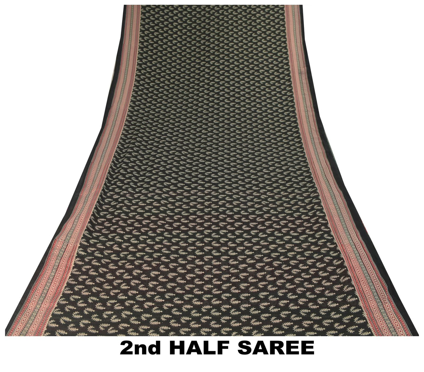 Sanskriti Vintage Black Soft 100%Pure Cotton Saree Leaf Block Printed Sari 5.5YD