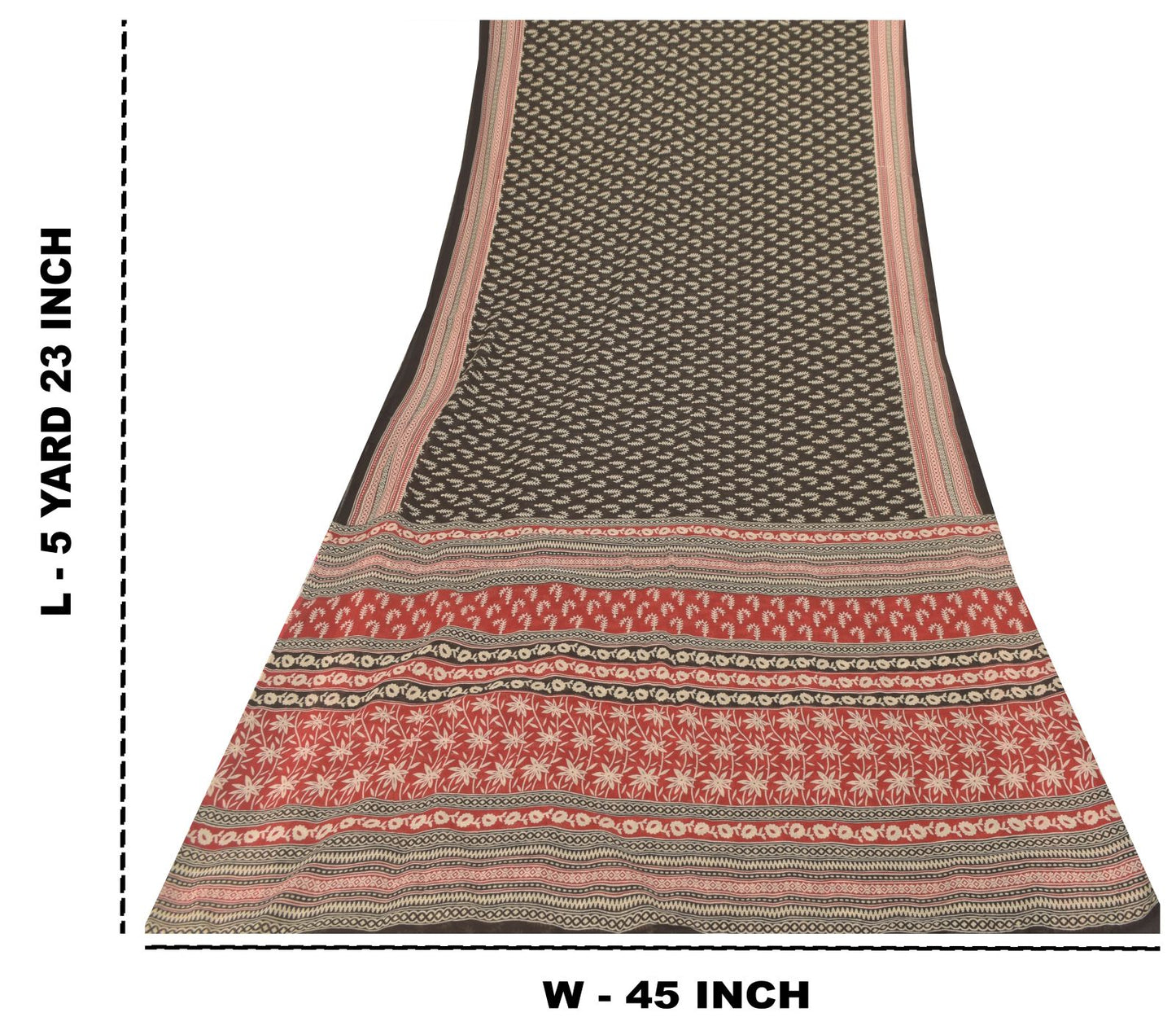 Sanskriti Vintage Black Soft 100%Pure Cotton Saree Leaf Block Printed Sari 5.5YD