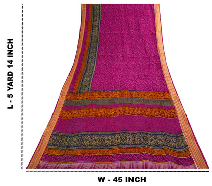 Sanskriti Vintage Purple 100% Pure Cotton Saree Floral Printed 5+Yard CraftSari