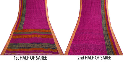 Sanskriti Vintage Purple 100% Pure Cotton Saree Floral Printed 5+Yard CraftSari