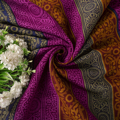 Sanskriti Vintage Purple 100% Pure Cotton Saree Floral Printed 5+Yard CraftSari