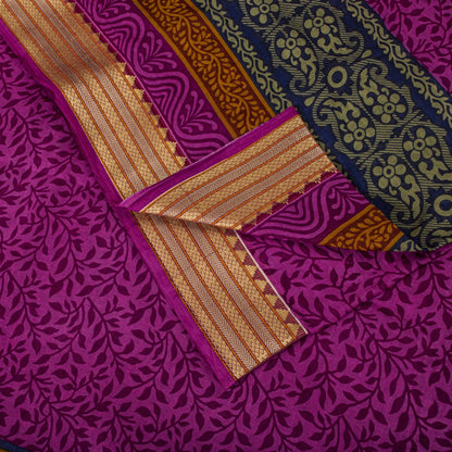 Sanskriti Vintage Purple 100% Pure Cotton Saree Floral Printed 5+Yard CraftSari