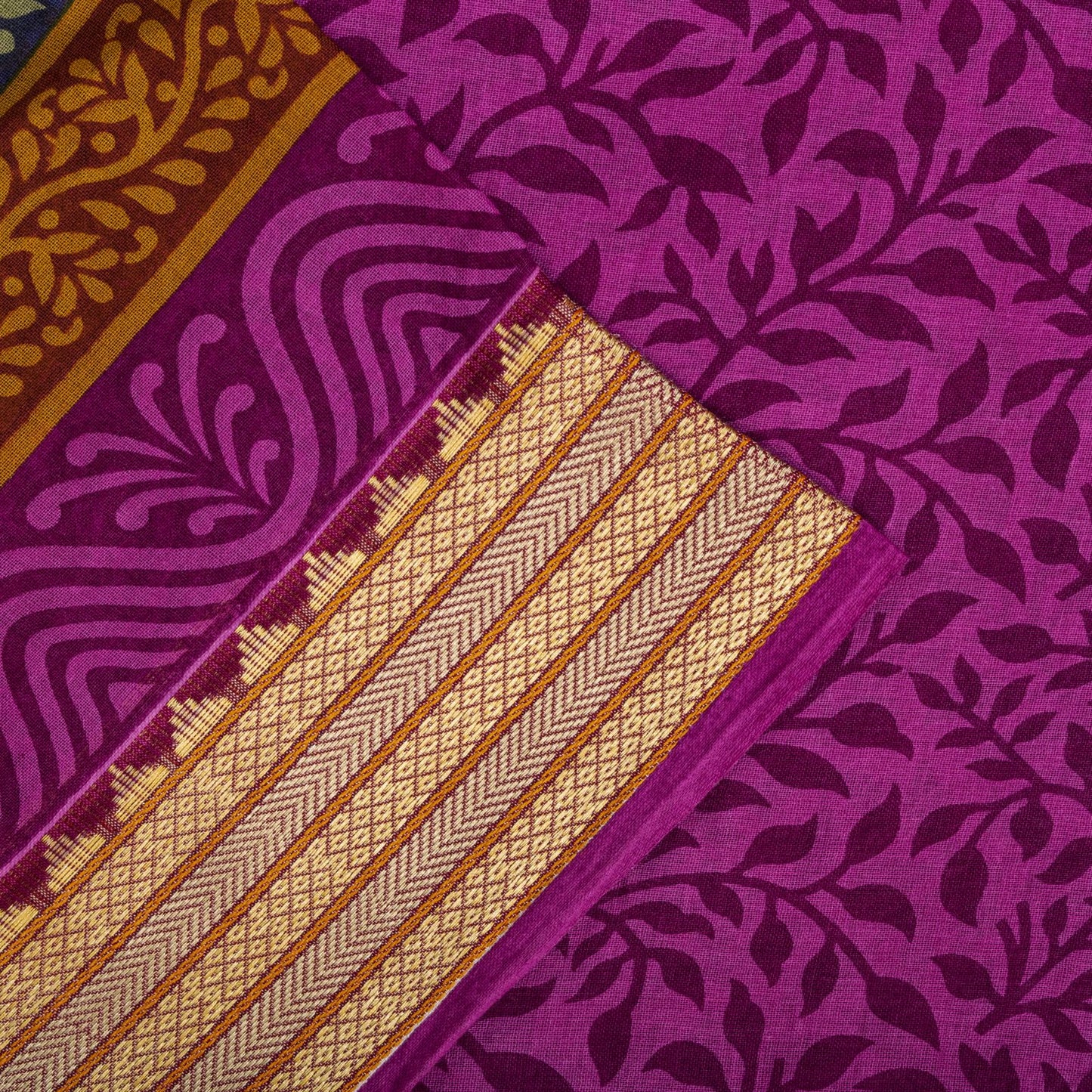 Sanskriti Vintage Purple 100% Pure Cotton Saree Floral Printed 5+Yard CraftSari