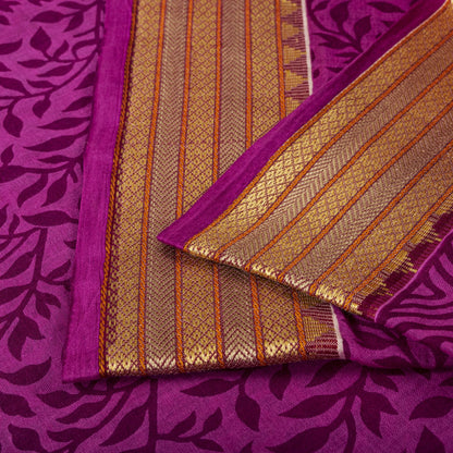 Sanskriti Vintage Purple 100% Pure Cotton Saree Floral Printed 5+Yard CraftSari