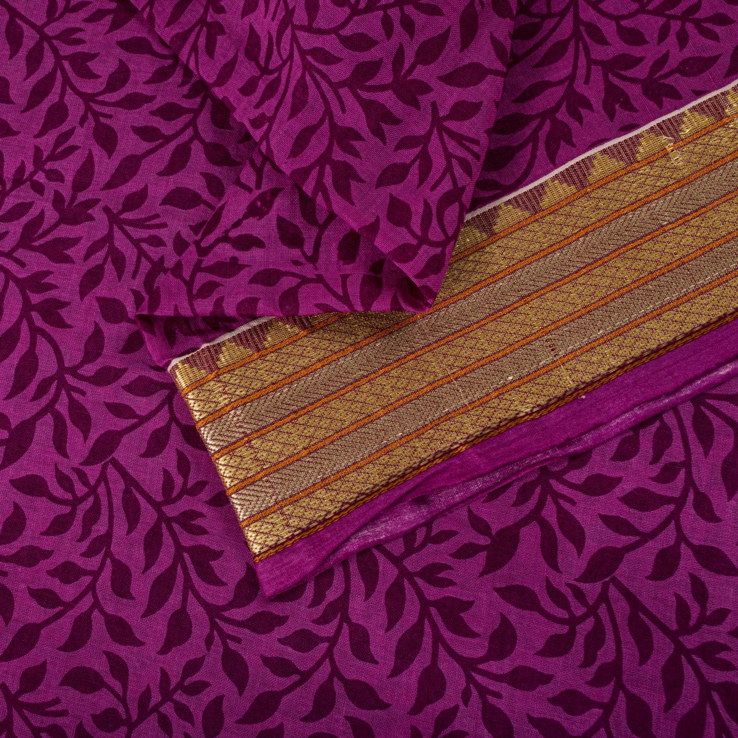 Sanskriti Vintage Purple 100% Pure Cotton Saree Floral Printed 5+Yard CraftSari