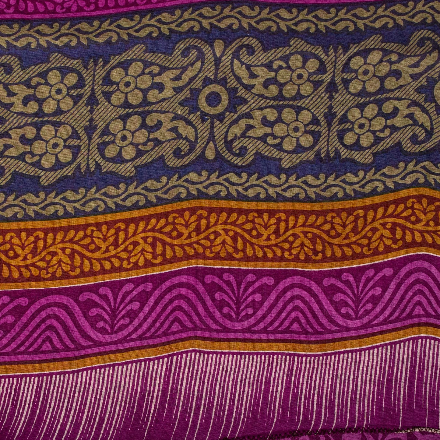 Sanskriti Vintage Purple 100% Pure Cotton Saree Floral Printed 5+Yard CraftSari
