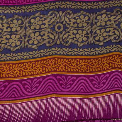Sanskriti Vintage Purple 100% Pure Cotton Saree Floral Printed 5+Yard CraftSari