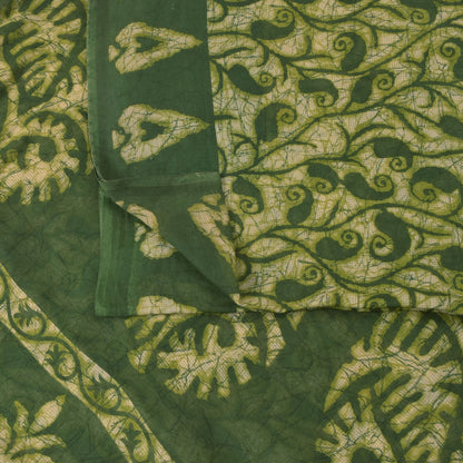 Sanskriti Vintage Soft Green Pure Cotton Saree Paisley Batik Printed Sari 5.5YD