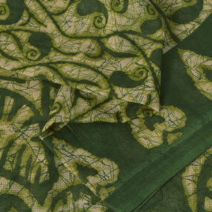 Sanskriti Vintage Soft Green Pure Cotton Saree Paisley Batik Printed Sari 5.5YD
