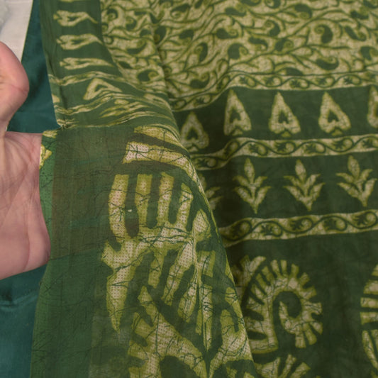 Sanskriti Vintage Soft Green Pure Cotton Saree Paisley Batik Printed Sari 5.5YD
