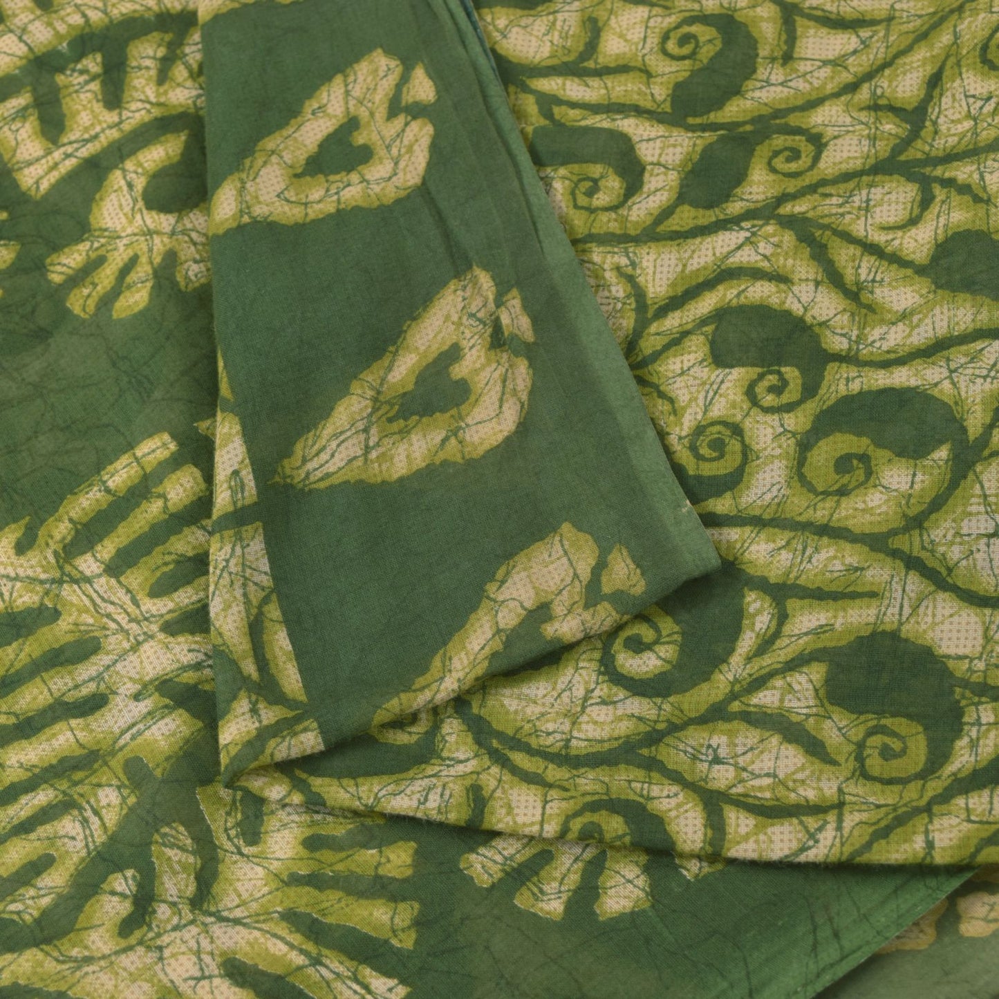 Sanskriti Vintage Soft Green Pure Cotton Saree Paisley Batik Printed Sari 5.5YD