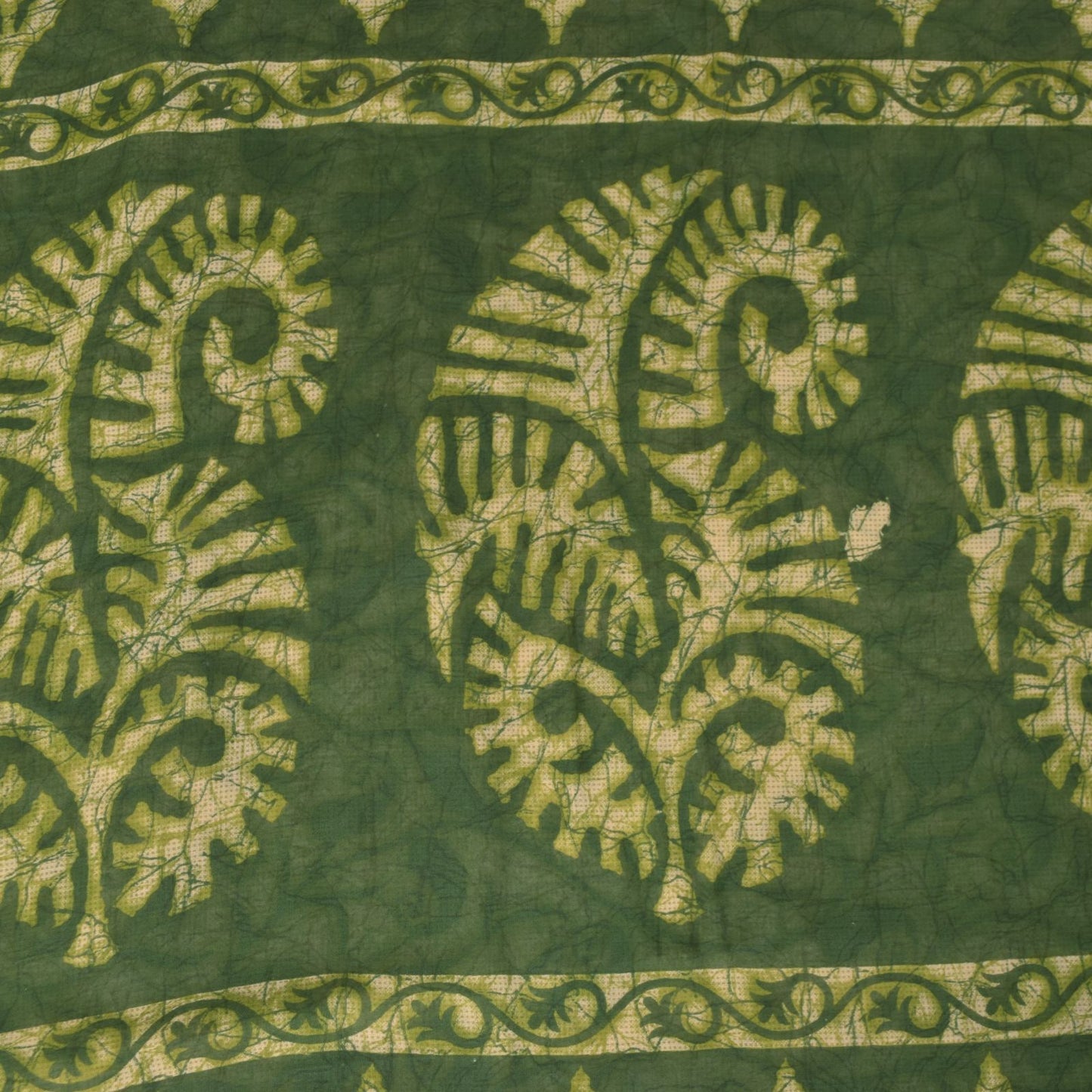 Sanskriti Vintage Soft Green Pure Cotton Saree Paisley Batik Printed Sari 5.5YD