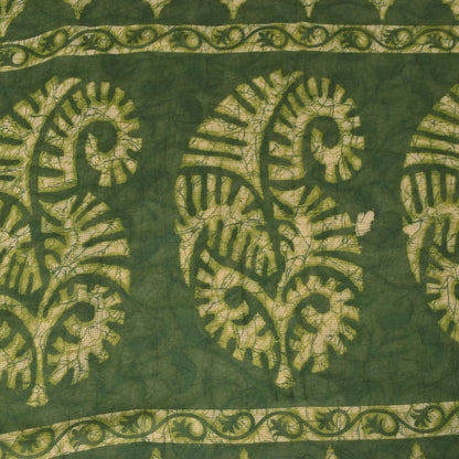 Sanskriti Vintage Soft Green Pure Cotton Saree Paisley Batik Printed Sari 5.5YD