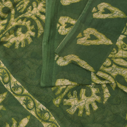 Sanskriti Vintage Soft Green Pure Cotton Saree Paisley Batik Printed Sari 5.5YD