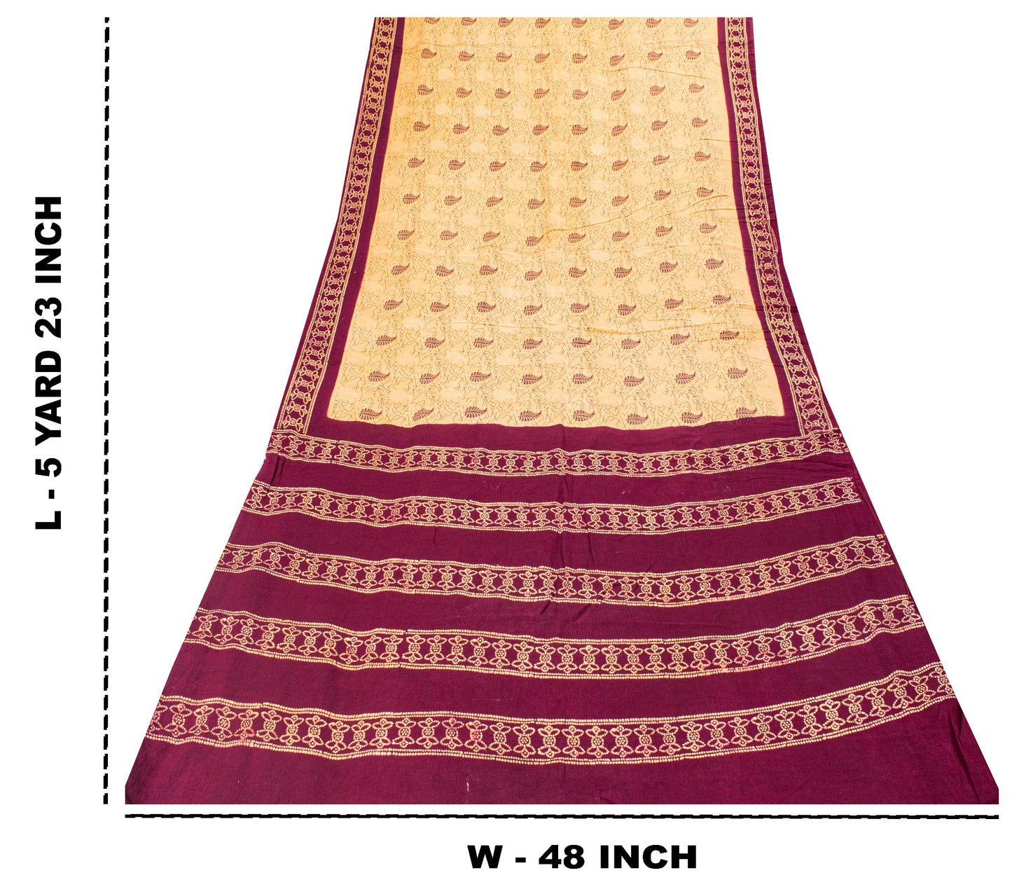 Sanskriti Vintage Soft Cream-Purple Pure Cotton Saree Batik Work Sari 5.5 yard