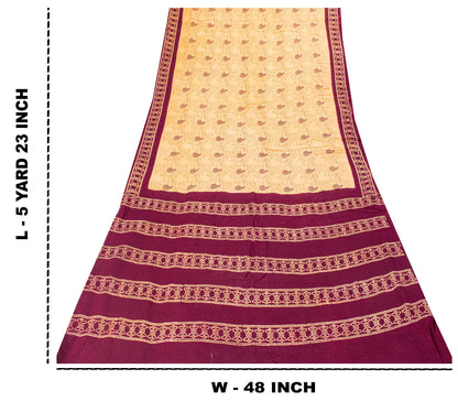 Sanskriti Vintage Soft Cream-Purple Pure Cotton Saree Batik Work Sari 5.5 yard