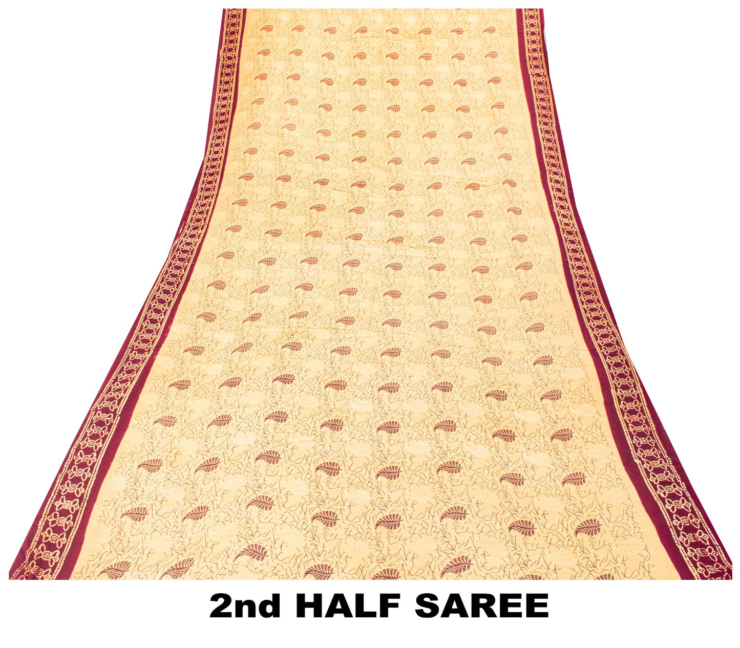 Sanskriti Vintage Soft Cream-Purple Pure Cotton Saree Batik Work Sari 5.5 yard