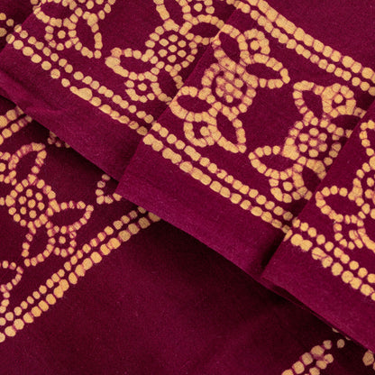 Sanskriti Vintage Soft Cream-Purple Pure Cotton Saree Batik Work Sari 5.5 yard