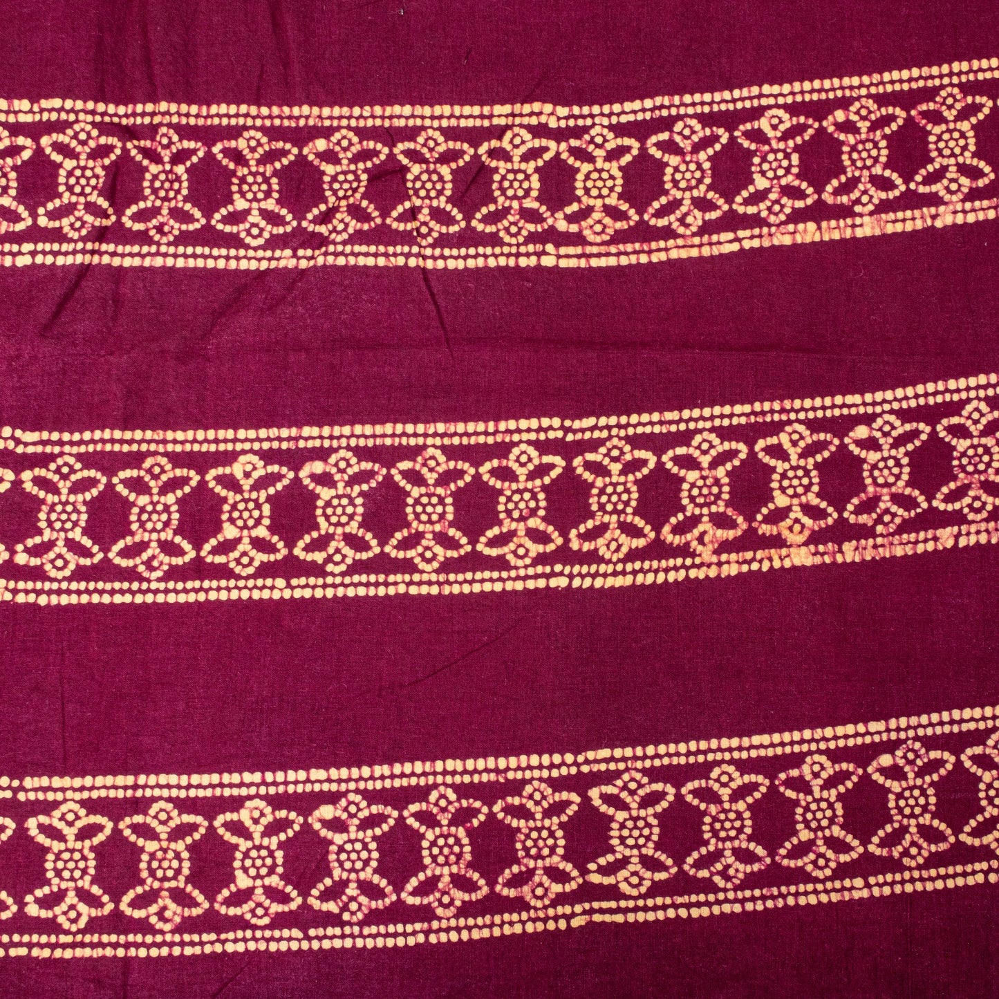Sanskriti Vintage Soft Cream-Purple Pure Cotton Saree Batik Work Sari 5.5 yard