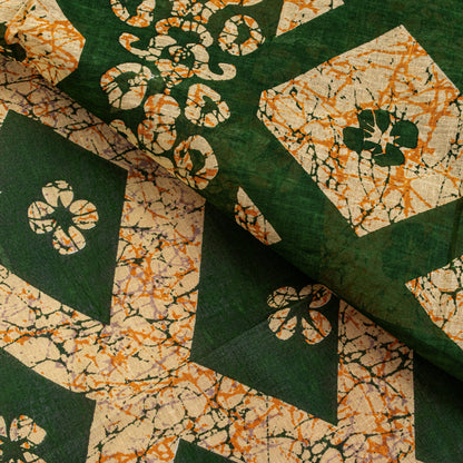 Sanskriti Vintage Dark Green Pure Cotton Saree Geometric Batik Printed Sari 5+YD