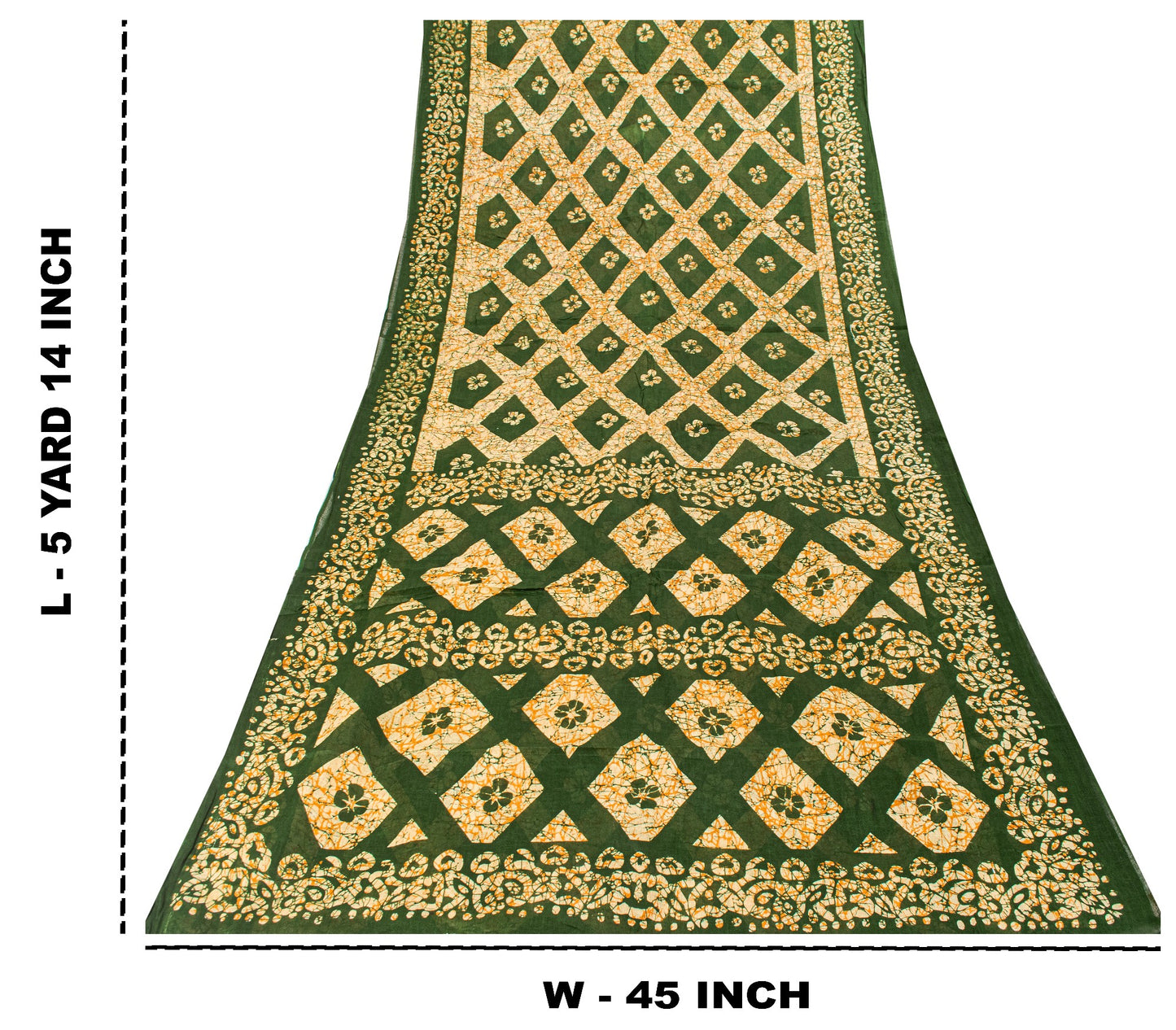 Sanskriti Vintage Dark Green Pure Cotton Saree Geometric Batik Printed Sari 5+YD