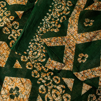 Sanskriti Vintage Dark Green Pure Cotton Saree Geometric Batik Printed Sari 5+YD