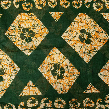 Sanskriti Vintage Dark Green Pure Cotton Saree Geometric Batik Printed Sari 5+YD