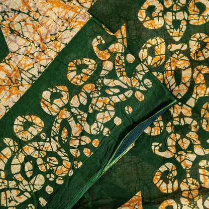 Sanskriti Vintage Dark Green Pure Cotton Saree Geometric Batik Printed Sari 5+YD