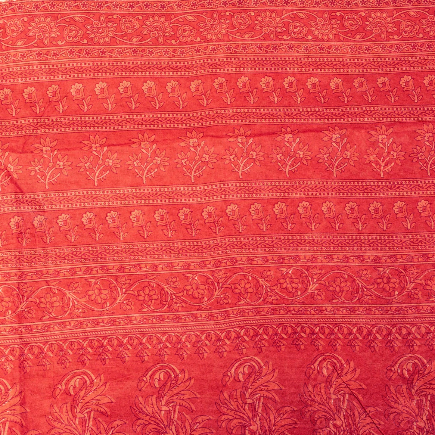 Sanskriti Vintage Red Pure Cotton Saree Paisley KashmirI Screen Print Sari 5+yd