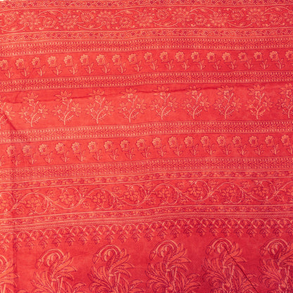 Sanskriti Vintage Red Pure Cotton Saree Paisley KashmirI Screen Print Sari 5+yd