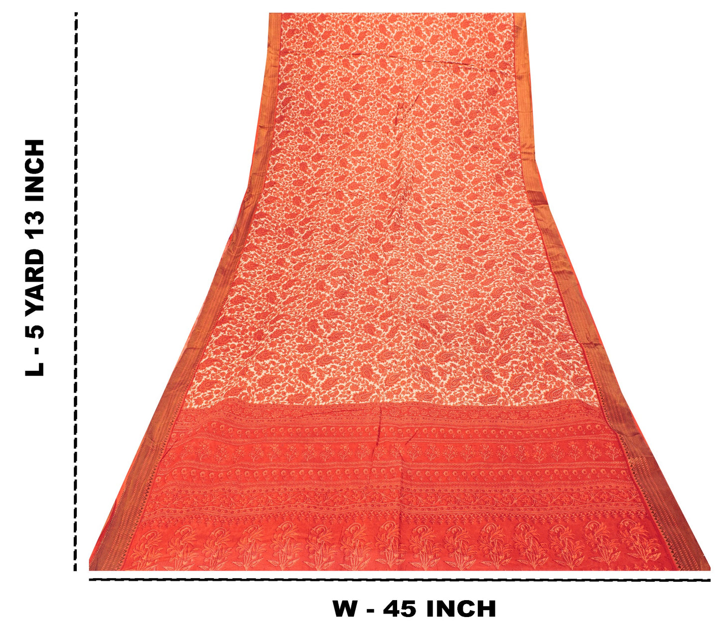 Sanskriti Vintage Red Pure Cotton Saree Paisley KashmirI Screen Print Sari 5+yd