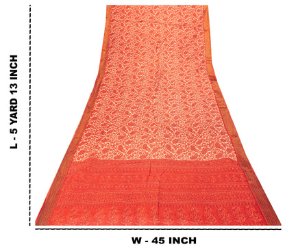 Sanskriti Vintage Red Pure Cotton Saree Paisley KashmirI Screen Print Sari 5+yd