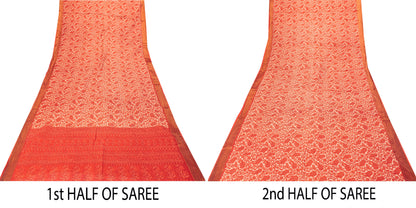 Sanskriti Vintage Red Pure Cotton Saree Paisley KashmirI Screen Print Sari 5+yd