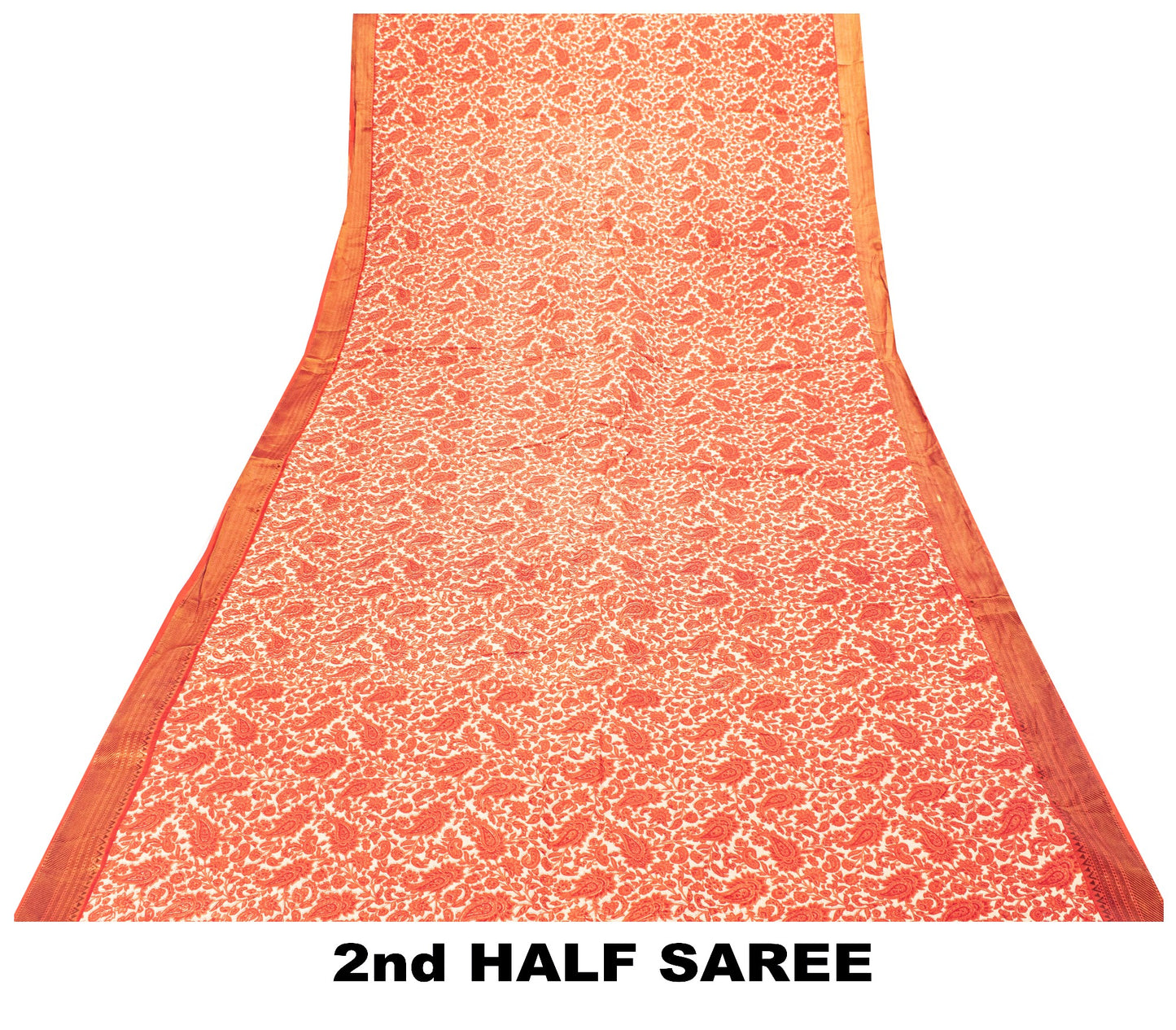 Sanskriti Vintage Red Pure Cotton Saree Paisley KashmirI Screen Print Sari 5+yd