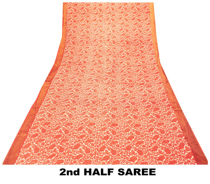 Sanskriti Vintage Red Pure Cotton Saree Paisley KashmirI Screen Print Sari 5+yd
