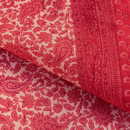 Sanskriti Vintage Red Pure Cotton Saree Paisley KashmirI Screen Print Sari 5+yd
