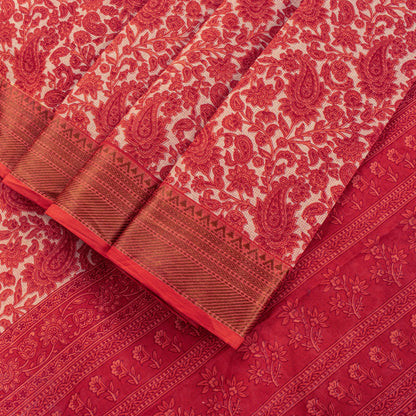 Sanskriti Vintage Red Pure Cotton Saree Paisley KashmirI Screen Print Sari 5+yd